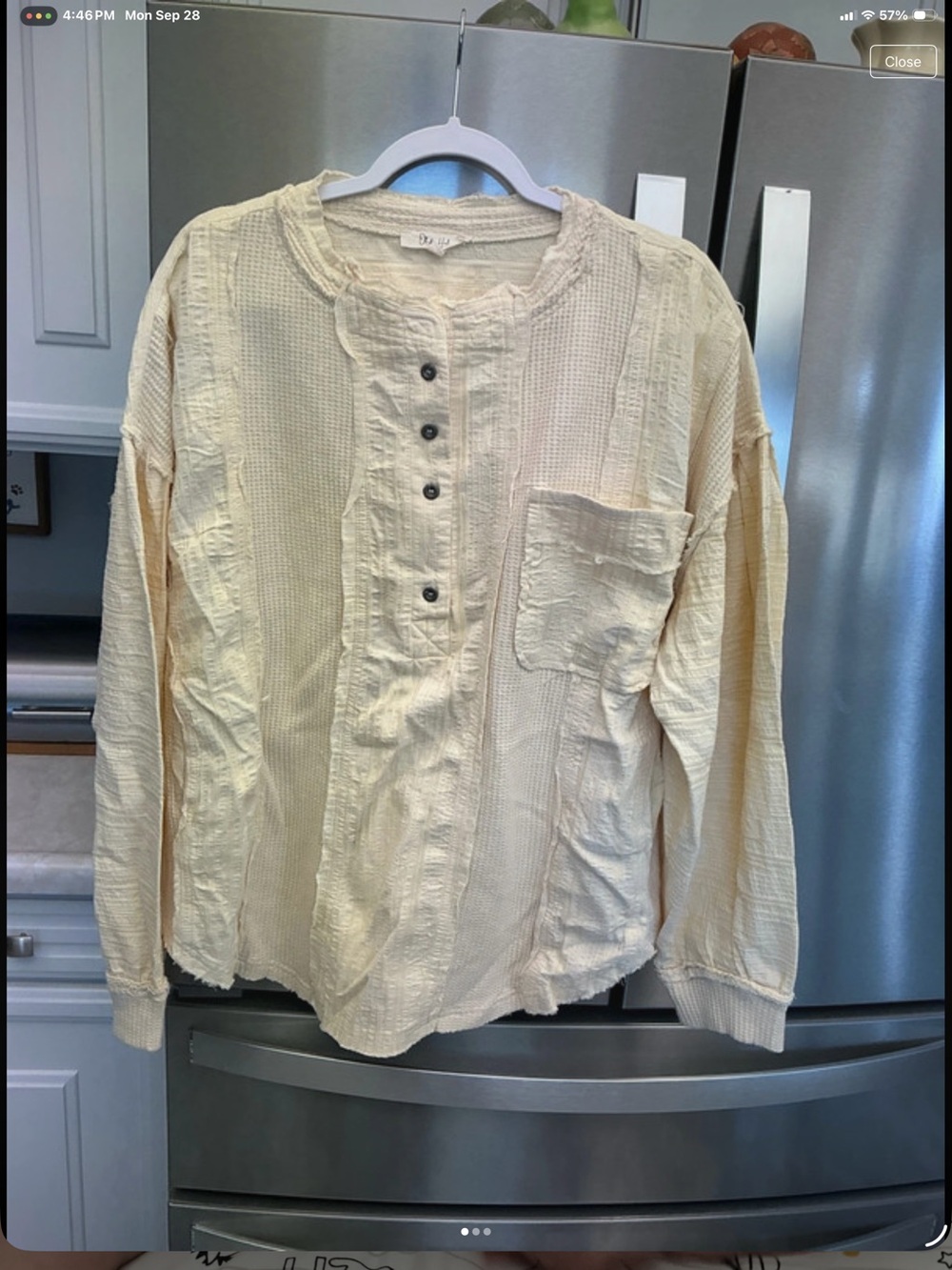 Oli & Hali Cream Long-Sleeve Textured Henley with Chest Pocket